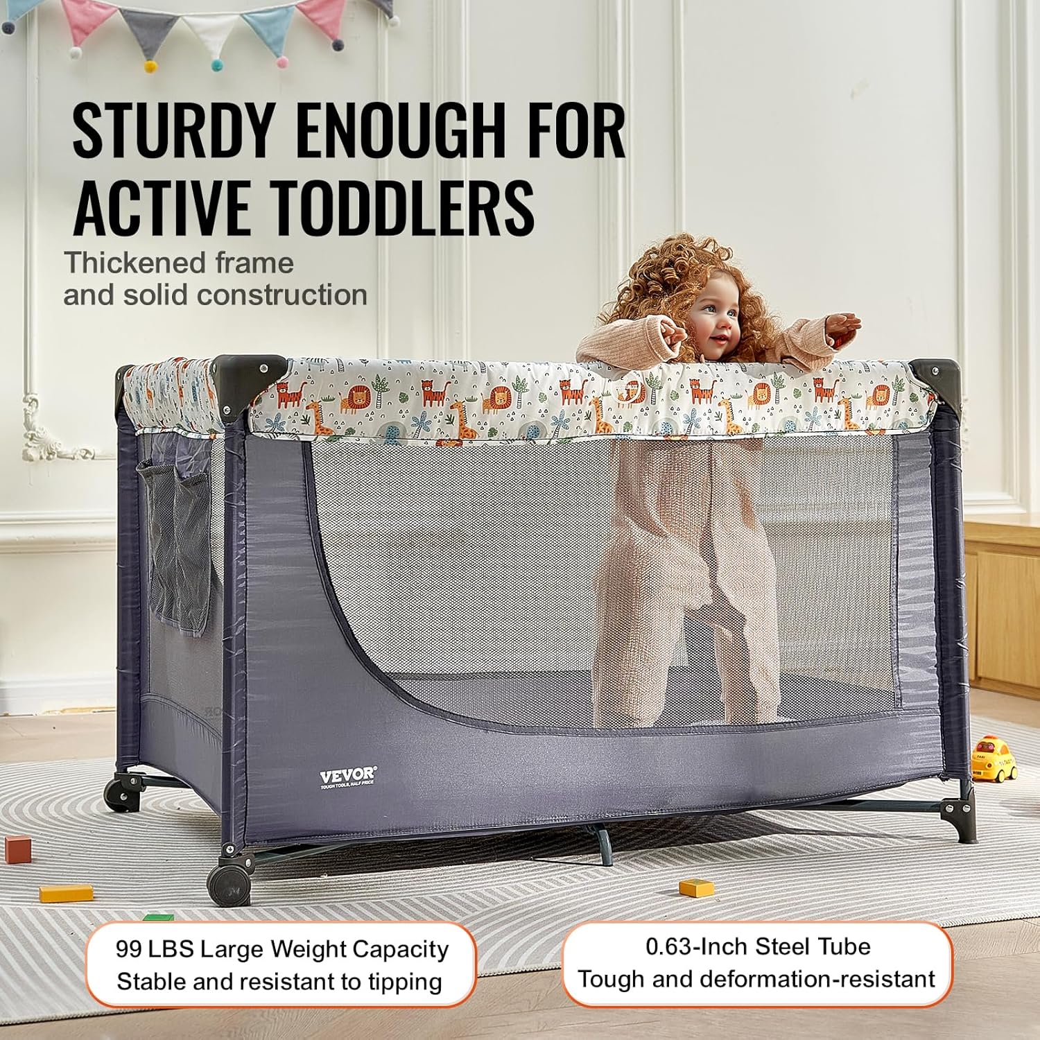 VEVOR Baby Travel Crib and Play Yard, Folding Baby Playpen with Soft Mattress Pad