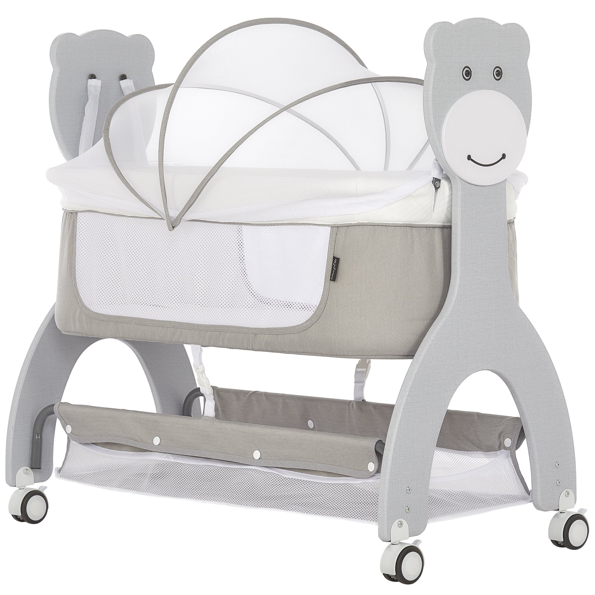 Dream on Me Cub Portable Bassinet in Grey, Multi-Use Baby Bassinet with Locking Wheels