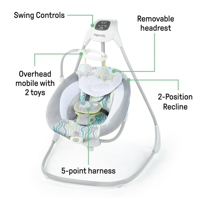 Ingenuity SimpleComfort Multi-Direction Compact Baby Swing with Vibrating Seat, Unisex - Everston