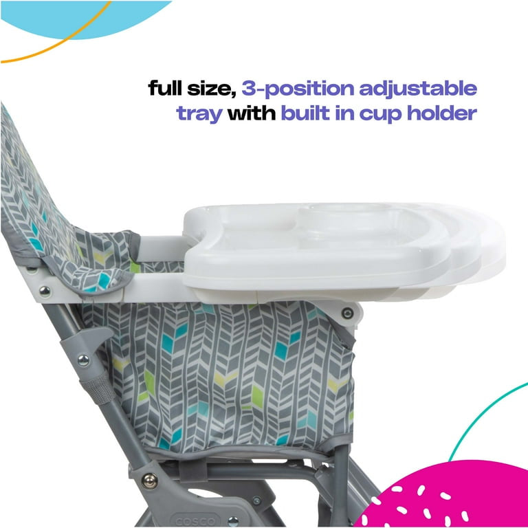 Cosco Kids Simple Fold Full Size High Chair with Adjustable Tray, Gray Arrows