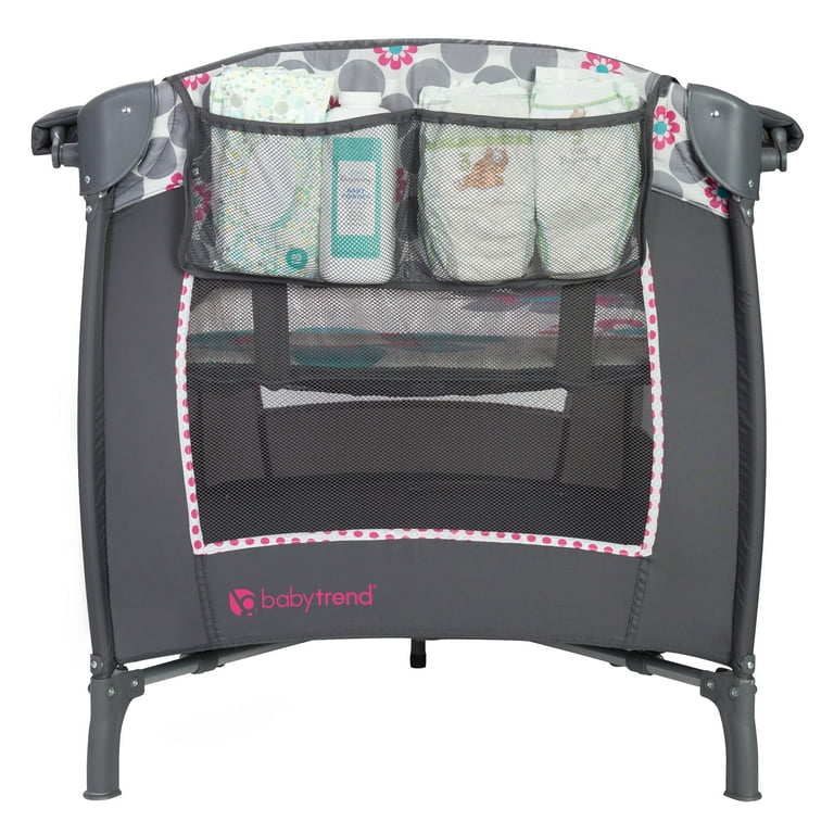 Baby Trend Lil Snooze Deluxe II Nursery Center Playard with Changer and Bassinet, Daisy Dots Pink