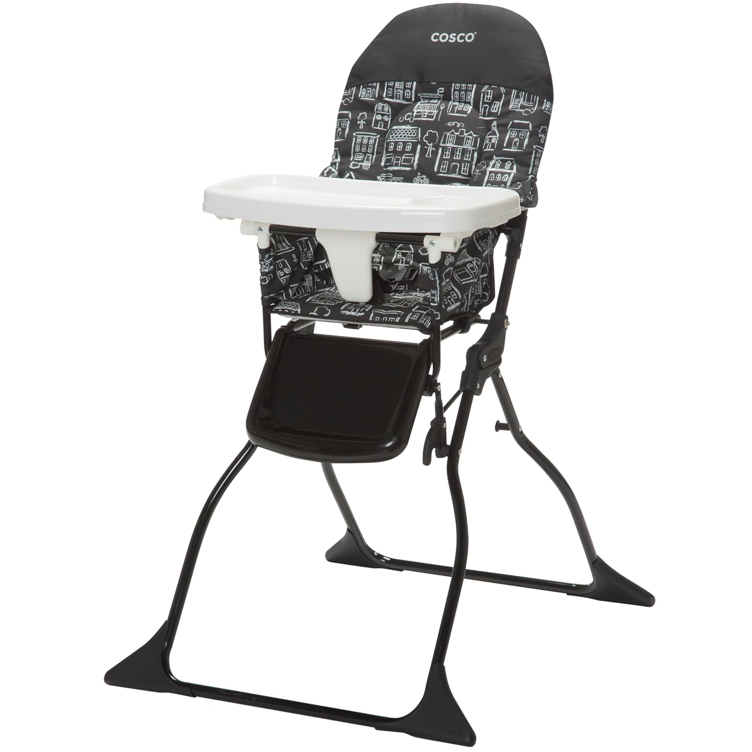 Cosco Kids Simple Fold Full Size High Chair with Adjustable Tray, Gray Arrows