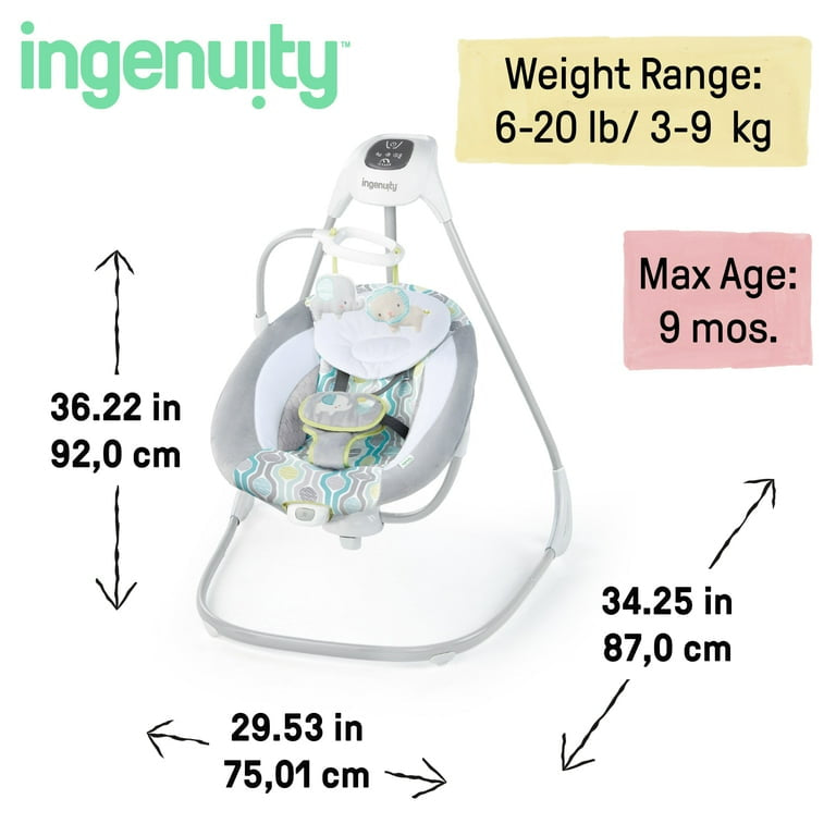 Ingenuity SimpleComfort Multi-Direction Compact Baby Swing with Vibrating Seat, Unisex - Everston