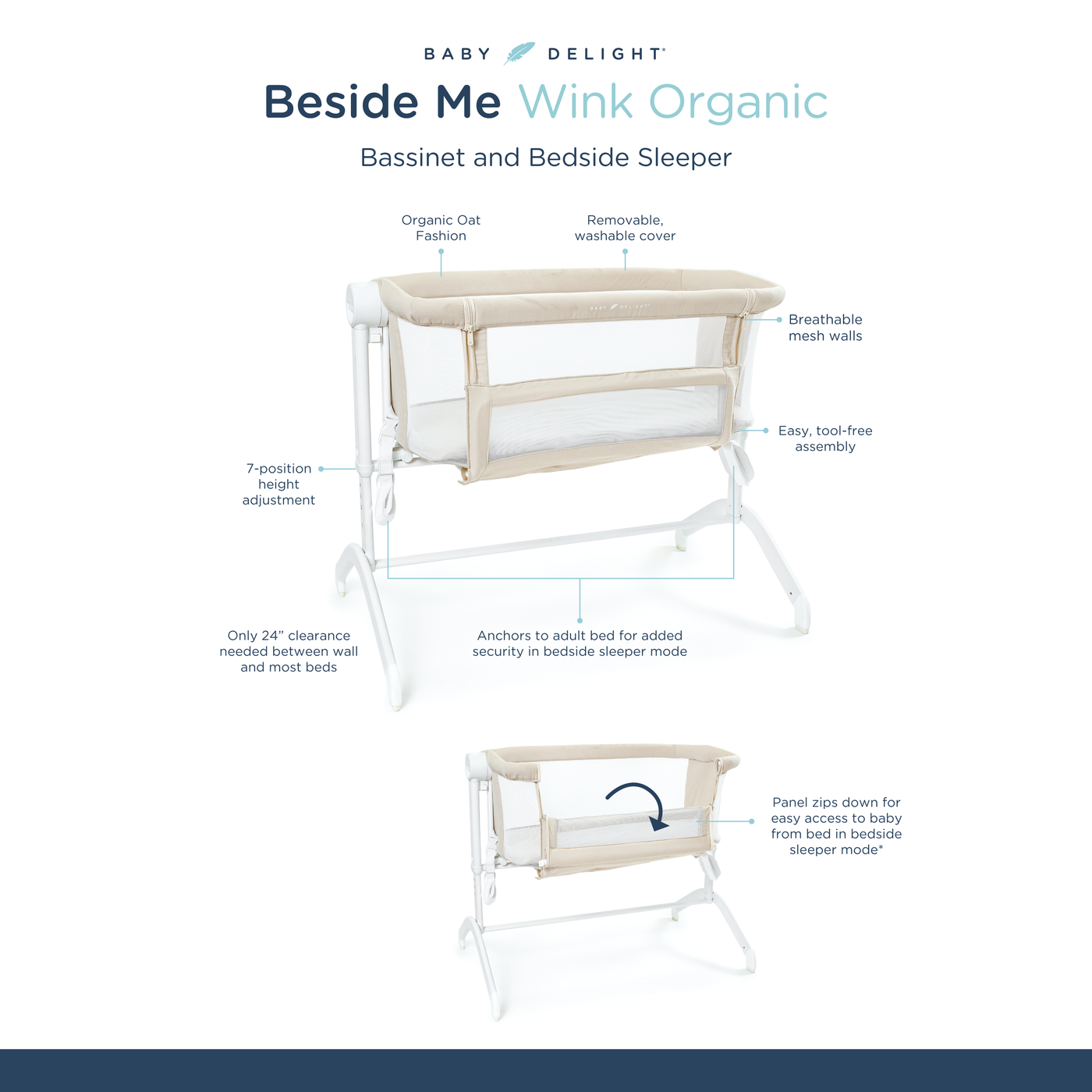 Beside Me™ Wink Organic Bassinet & Bedside Sleeper – Organic Oat