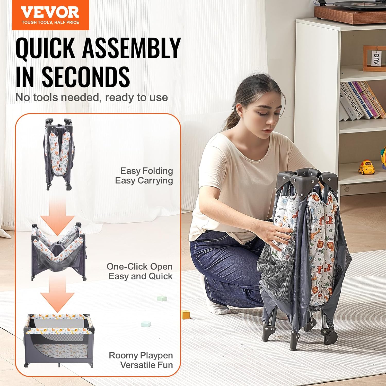 VEVOR Baby Travel Crib and Play Yard, Folding Baby Playpen with Soft Mattress Pad