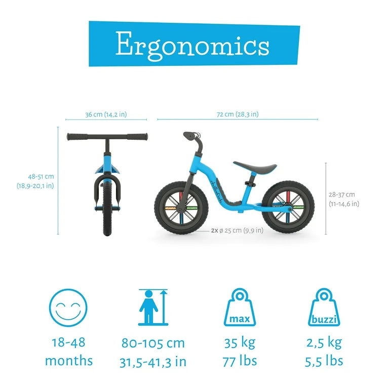 Chillafish Buzzi 10' Balance Bike for Kids 1.5 Years and Older, Lightweight Toddler Bike with Adjustable Seat