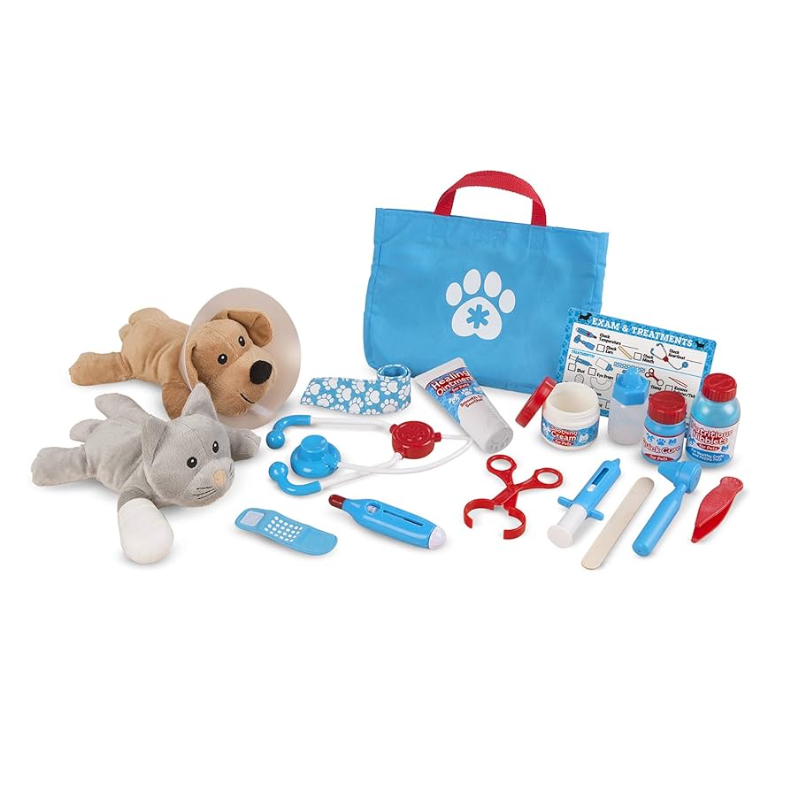 Melissa & Doug Examine and Treat Pet Vet Pretend Play Set with Plush Dog and Cat (24 Pcs) Kids Veterinary Play Set, Veterinarian Kit for Kids, STEAM Toy, Pretend Doctor for Ages 3+