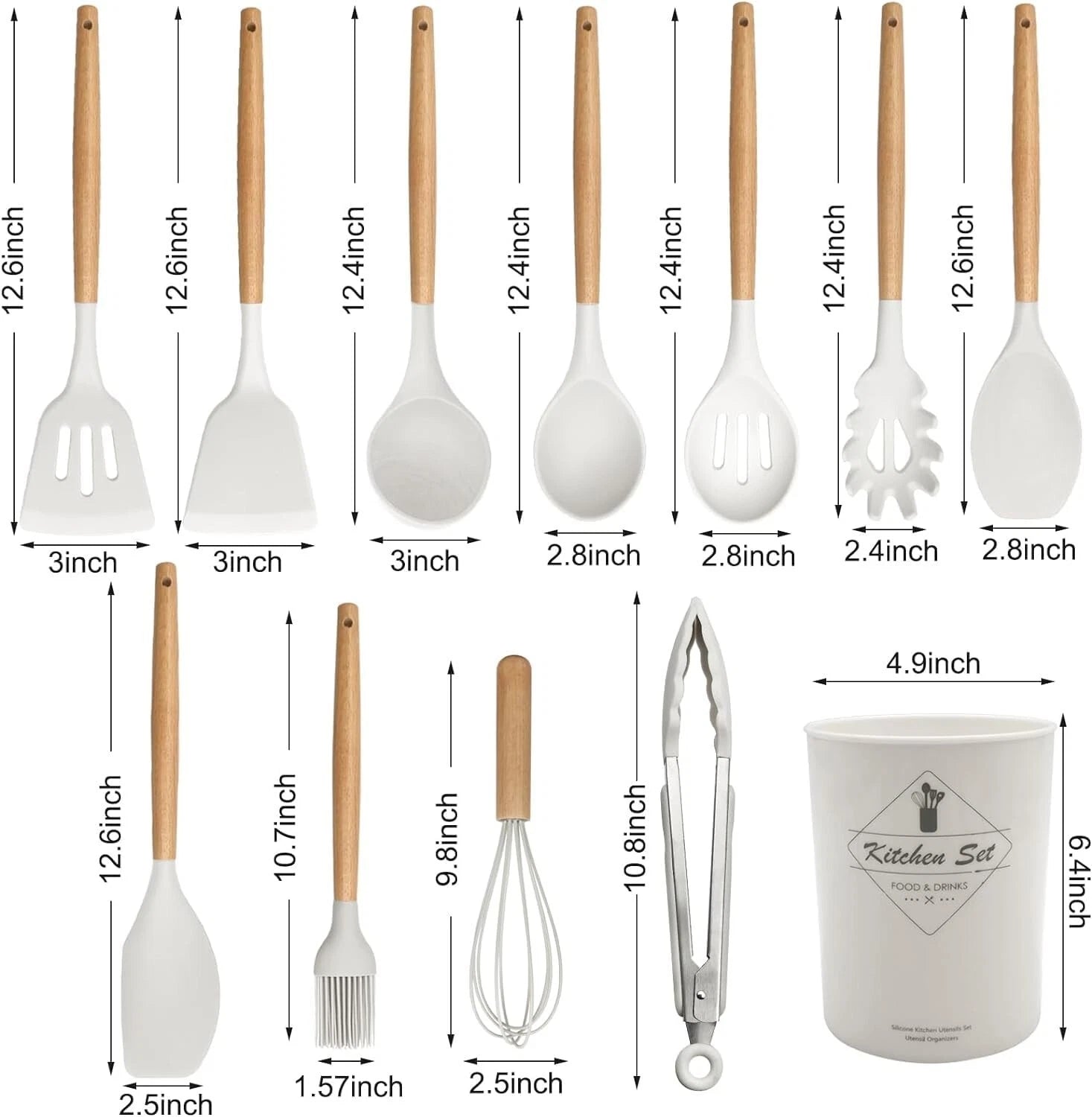 12 Pcs Silicone Cooking Utensils Set Kitchen Beige Wood Nonstick Cookware set