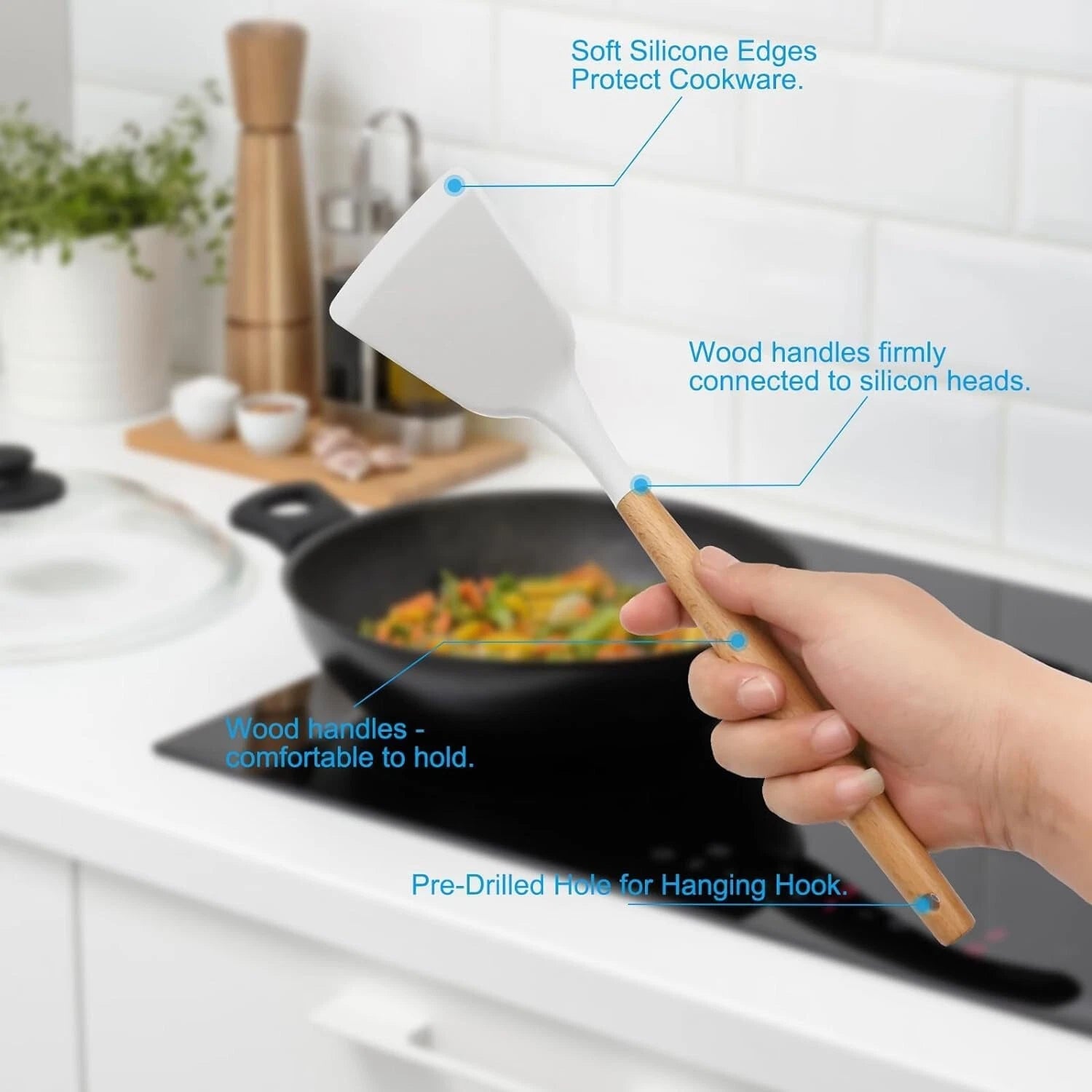 12 Pcs Silicone Cooking Utensils Set Kitchen Beige Wood Nonstick Cookware set