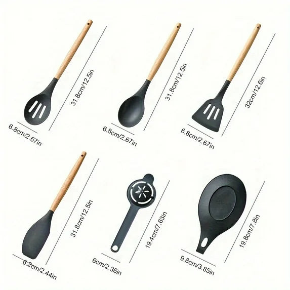 Brodark 34pcs/set Wooden Handle Silicone Kitchenware Set Kitchen Baking Cooking Tools Set High Temperature Resistant Non-stick Pot Special Kitchenware Kitchen Stuff Baking Supp
