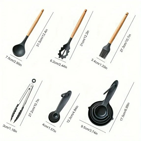 Brodark 34pcs/set Wooden Handle Silicone Kitchenware Set Kitchen Baking Cooking Tools Set High Temperature Resistant Non-stick Pot Special Kitchenware Kitchen Stuff Baking Supp
