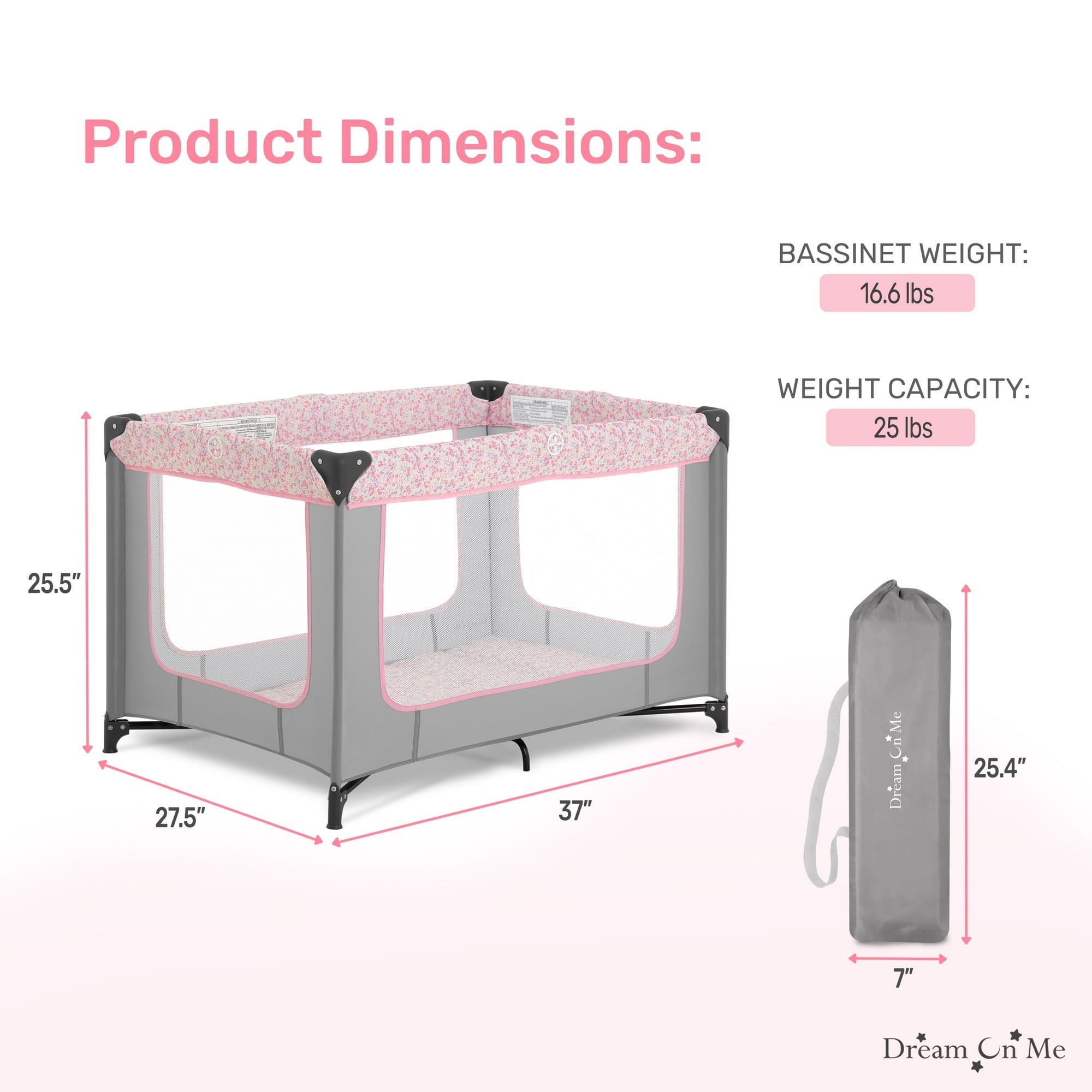 Dream on Me Zodiak Portable Playard with Carry Bag & Shoulder Strap, Grey/Pink, Unisex