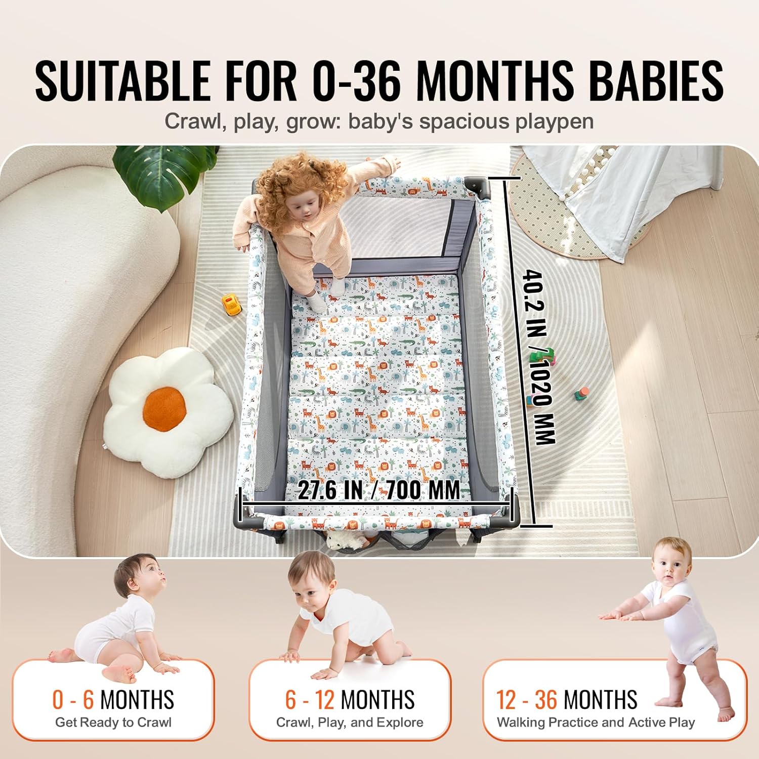 VEVOR Baby Travel Crib and Play Yard, Folding Baby Playpen with Soft Mattress Pad