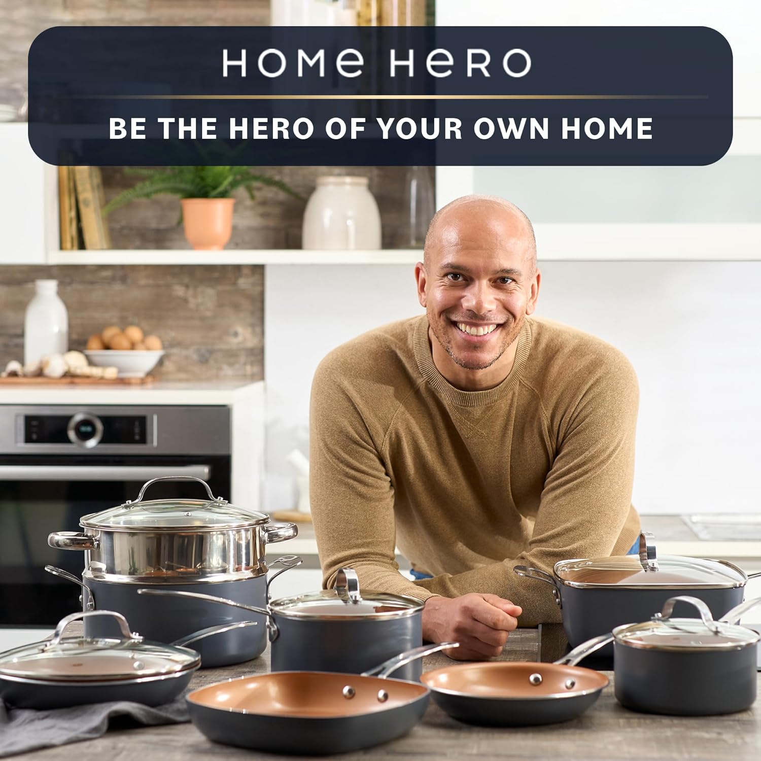 Home Hero Pots and Pans Set Non Stick - Induction Compatible Kitchen Cookware Sets + Bakeware Sets - Non Stick, PFOA Free, Oven Safe Pot and Pan Set Nonstick (20 Pcs - Copper)