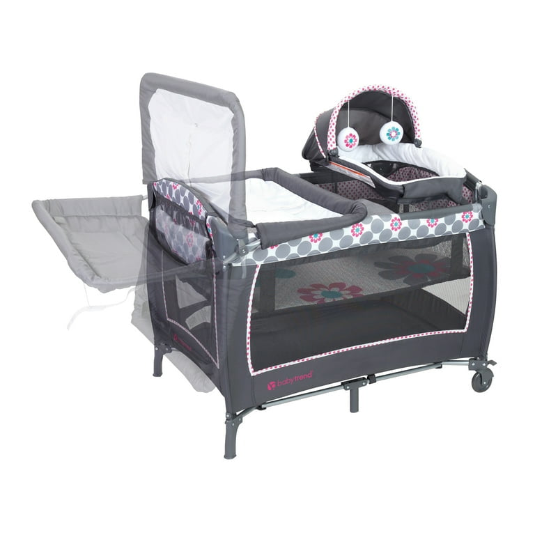 Baby Trend Lil Snooze Deluxe II Nursery Center Playard with Changer and Bassinet, Daisy Dots Pink