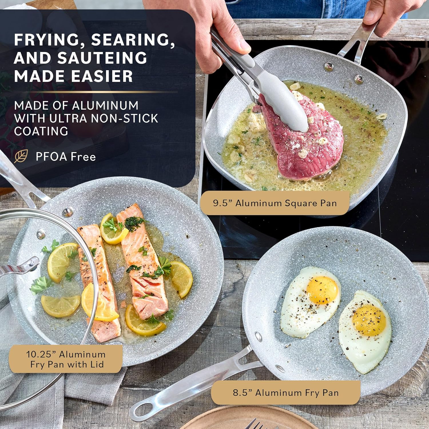 Home Hero Pots and Pans Set Non Stick - Induction Compatible Kitchen Cookware Sets + Bakeware Sets - Non Stick, PFOA Free, Oven Safe Pot and Pan Set Nonstick (20 Pcs - Granite)