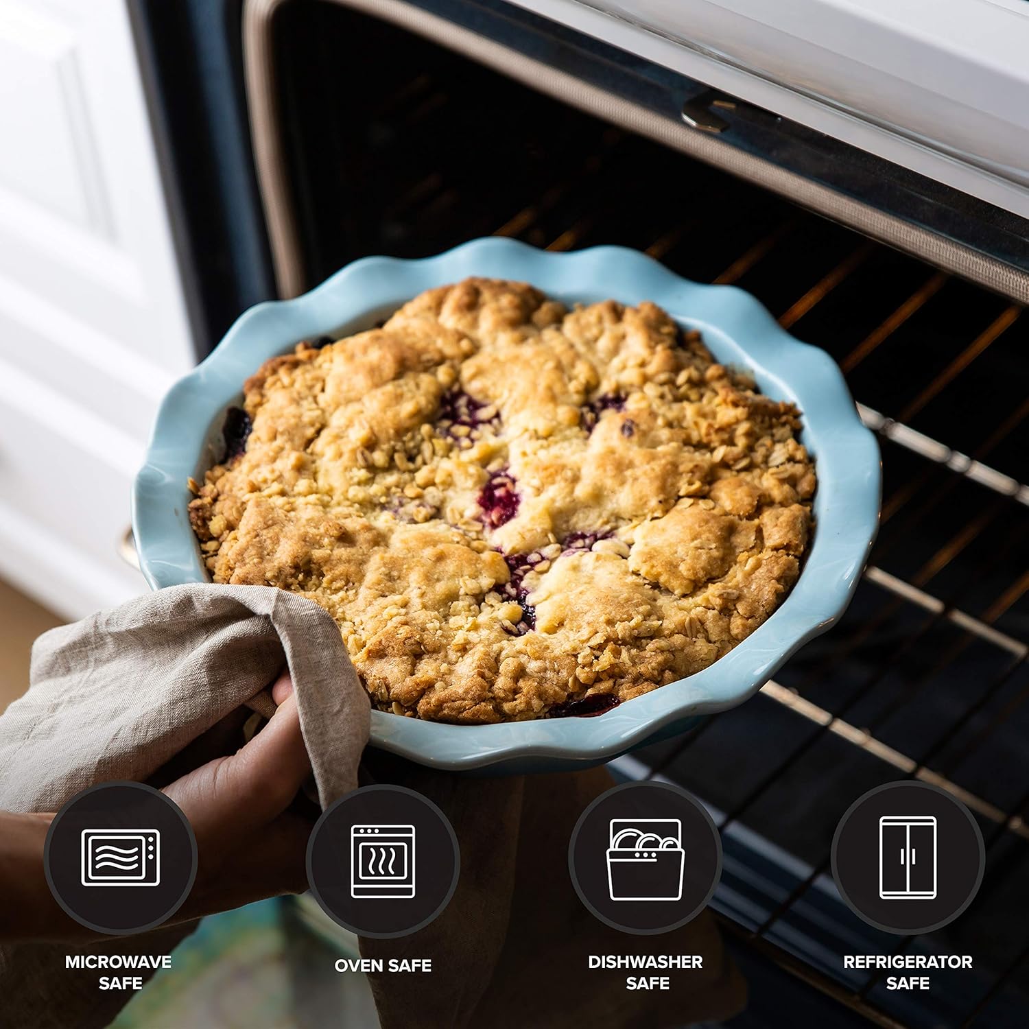 B-FODGE Ceramic Cake Pan - Simple, Stylish 11" Cake Pan for Baking and Serving - Our Ceramic Pie Pans have scalloped edges to create beautiful crispy crusts