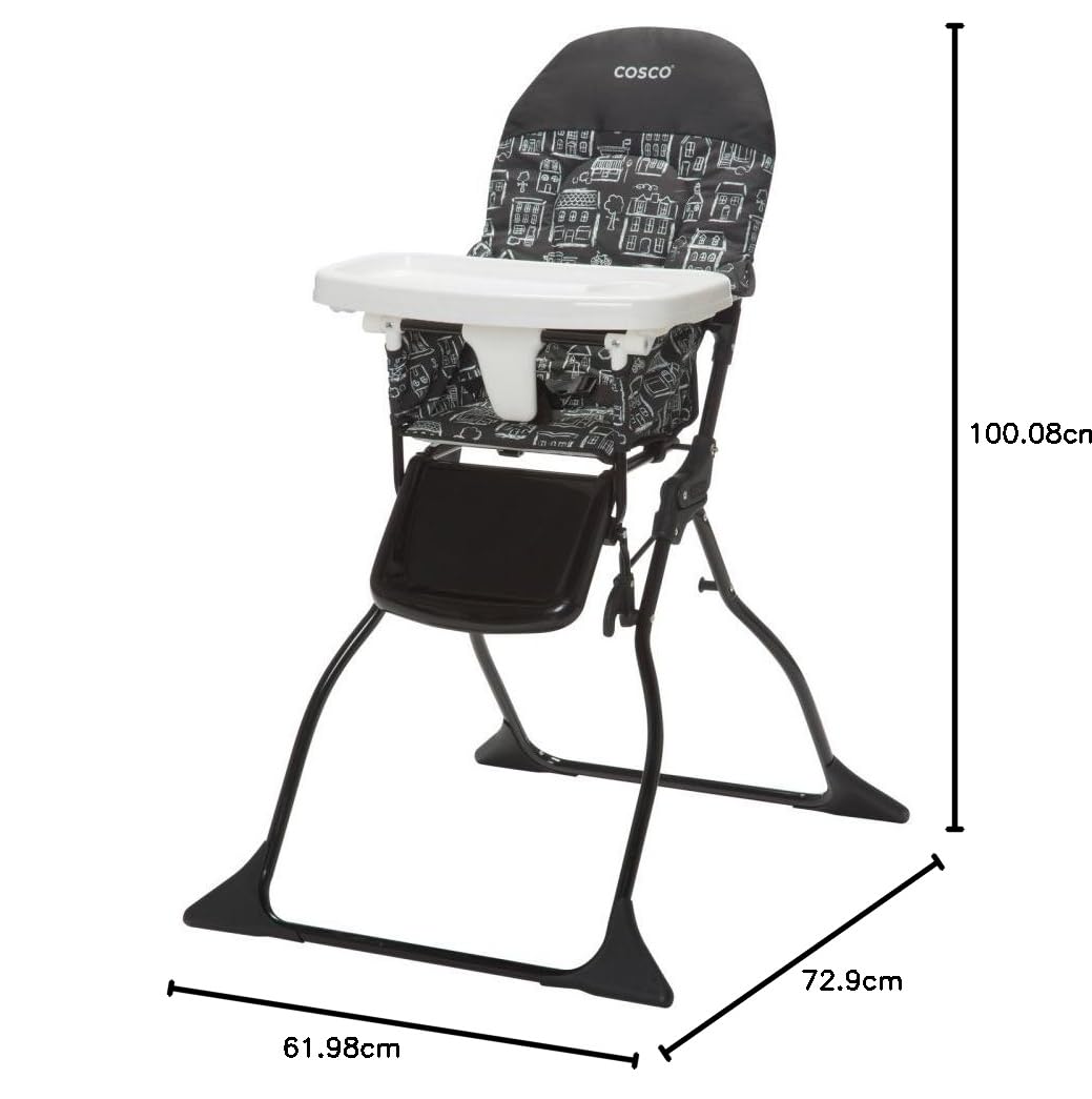 Cosco Kids Simple Fold Full Size High Chair with Adjustable Tray, Gray Arrows
