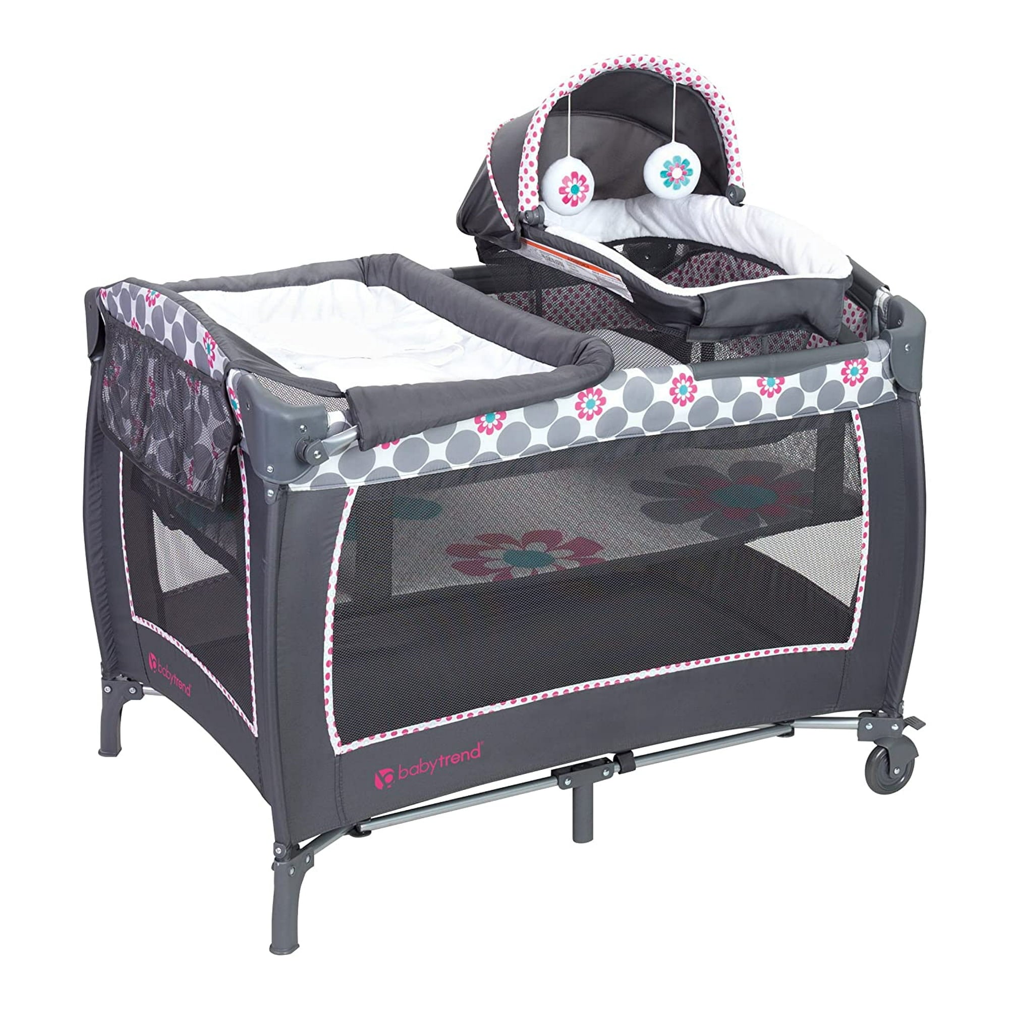 Baby Trend Lil Snooze Deluxe II Nursery Center Playard with Changer and Bassinet, Daisy Dots Pink