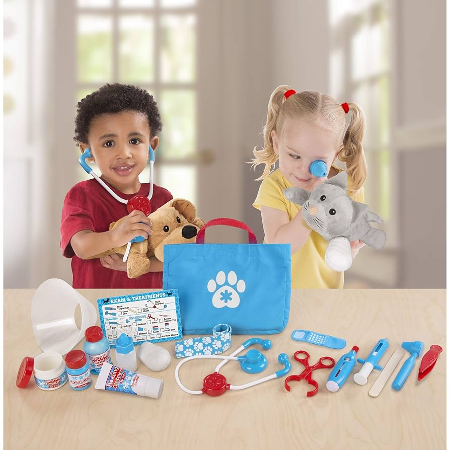 Melissa & Doug Examine and Treat Pet Vet Pretend Play Set with Plush Dog and Cat (24 Pcs) Kids Veterinary Play Set, Veterinarian Kit for Kids, STEAM Toy, Pretend Doctor for Ages 3+