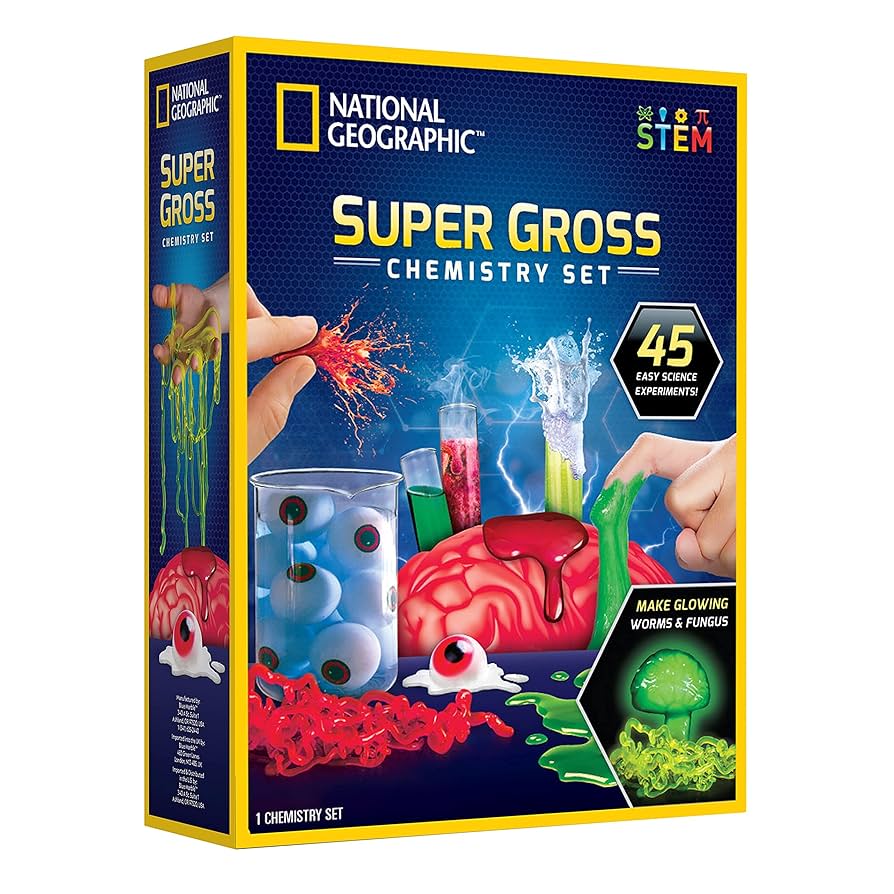 NATIONAL GEOGRAPHIC Gross Science Kit - 45 Gross Science Experiments- Dissect a Brain, Make Slime, Creepy STEM Project Gifts for Boys and Girls, Halloween Activities for Kids 8-12