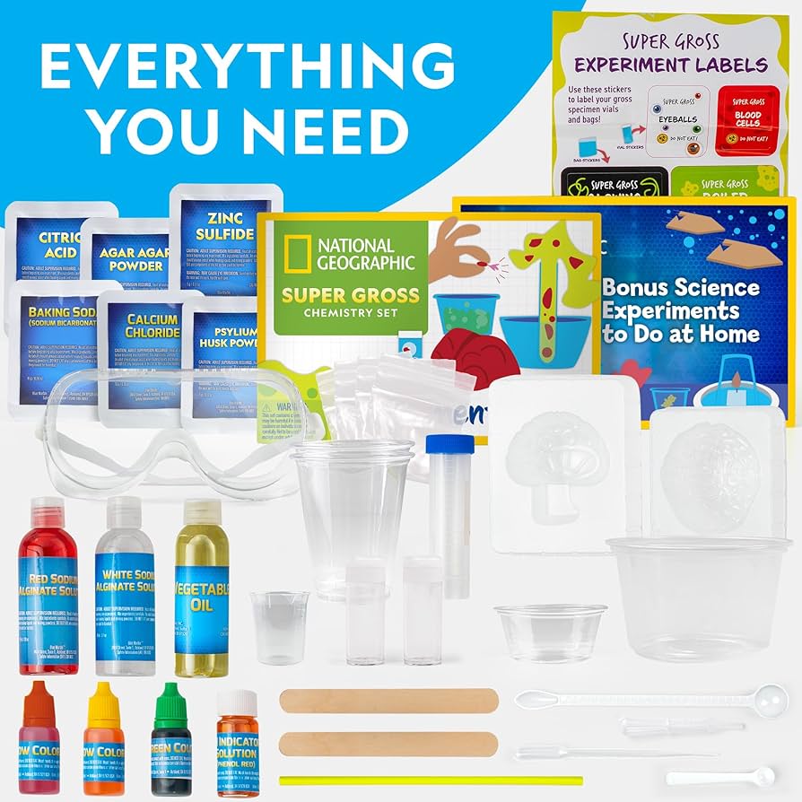NATIONAL GEOGRAPHIC Gross Science Kit - 45 Gross Science Experiments- Dissect a Brain, Make Slime, Creepy STEM Project Gifts for Boys and Girls, Halloween Activities for Kids 8-12