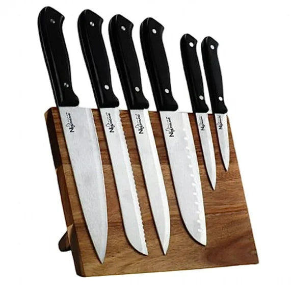 New England Cutlery Magnetic Board 7pc Knife Set with Black Handle
